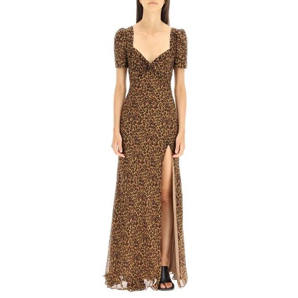 Staud Lea Knot-Front Puff-Shoulder Maxi Dress in Animal-NWOT Size 00 - Picture 1 of 9